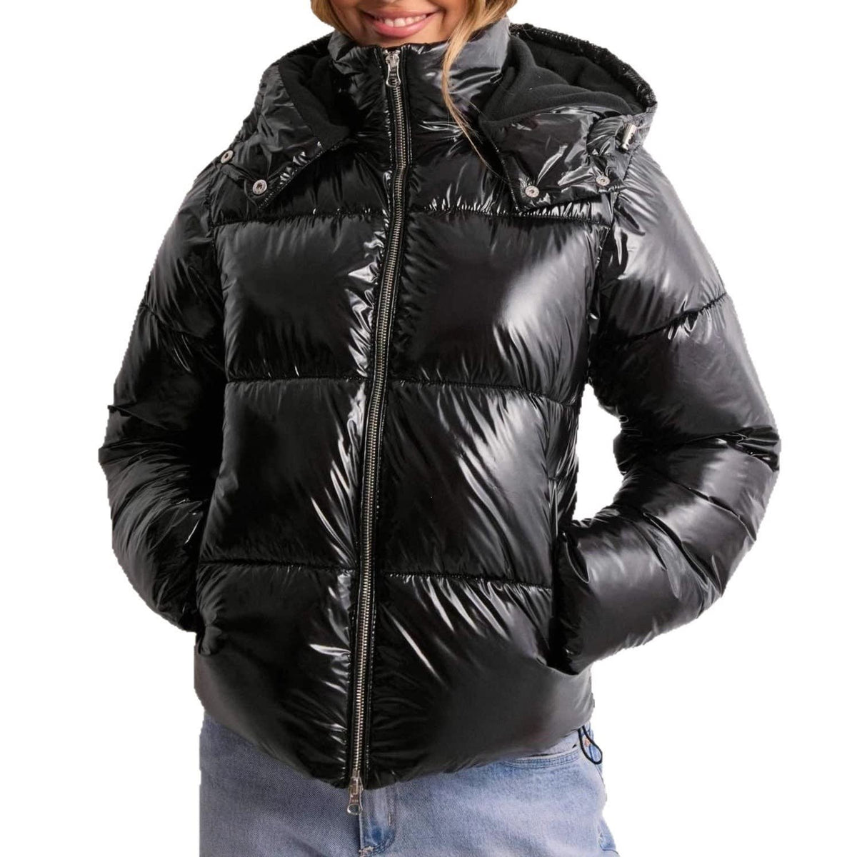 Women's Glossy Hooded Puffer Jacket | Faye_5