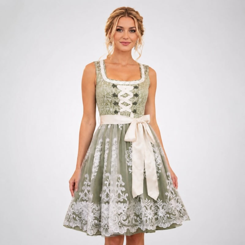 Women's Floral Lace Midi Dirndl Dress | Ffraid_1