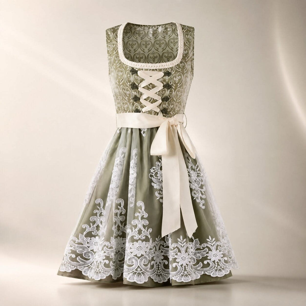 Women's Floral Lace Midi Dirndl Dress | Ffraid_4