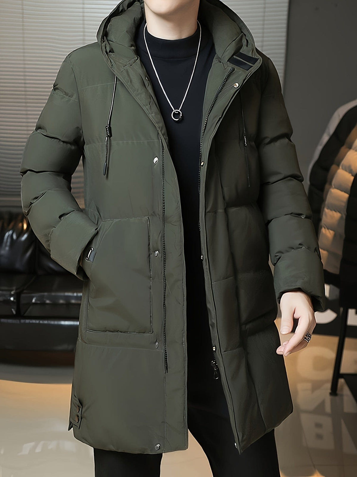 Men's Hooded Longline Puffer Coat | Brandon_11