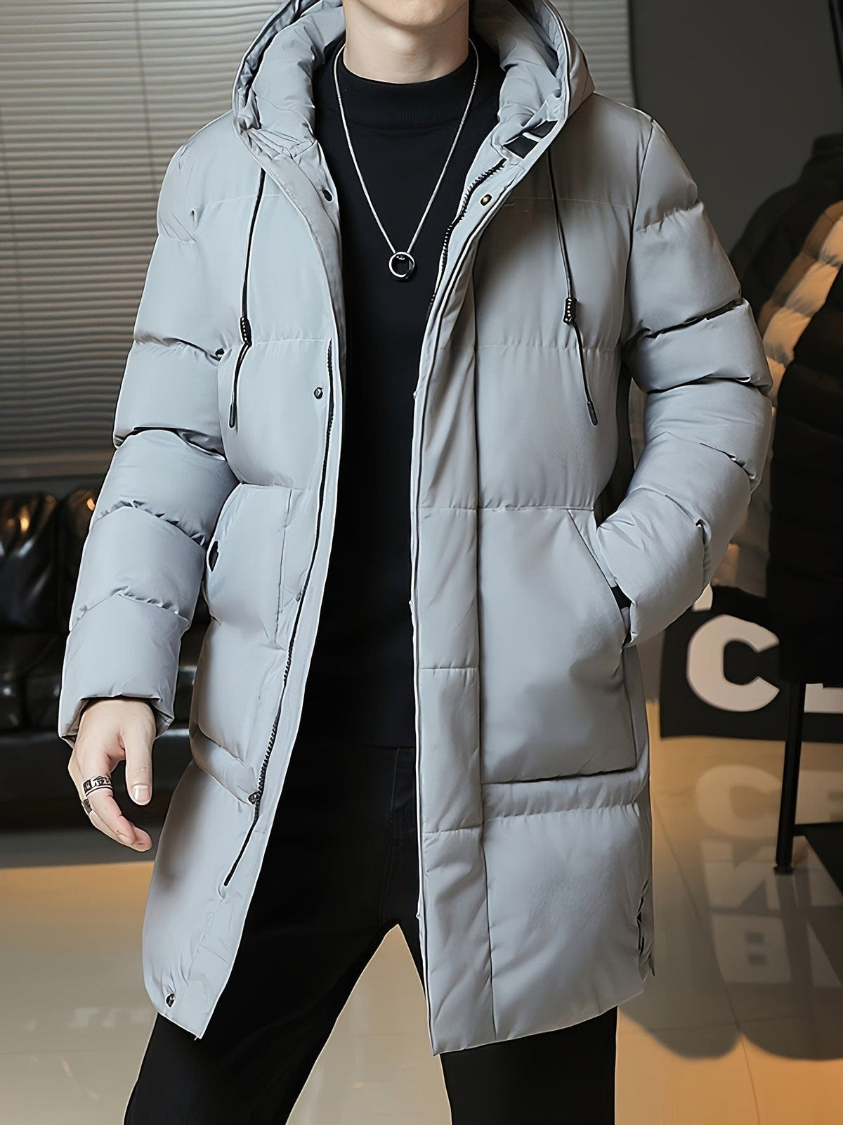 Men's Hooded Longline Puffer Coat | Brandon_17