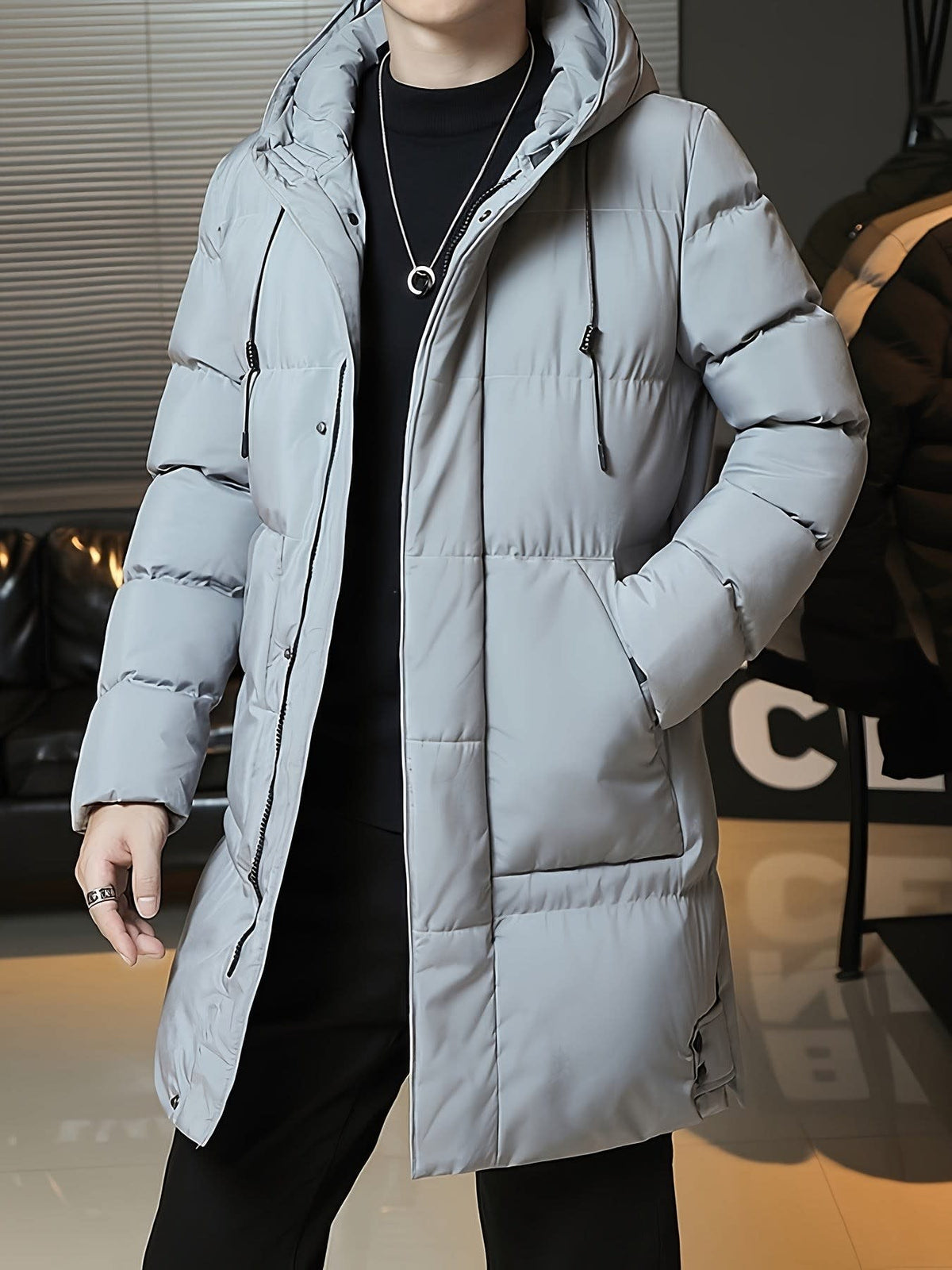 Men's Hooded Longline Puffer Coat | Brandon_23