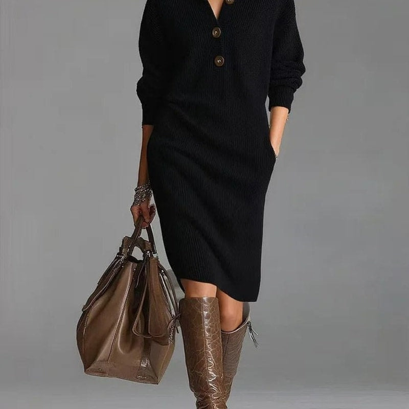 Women's Button Front Knit Midi Dress | Alessandra_1