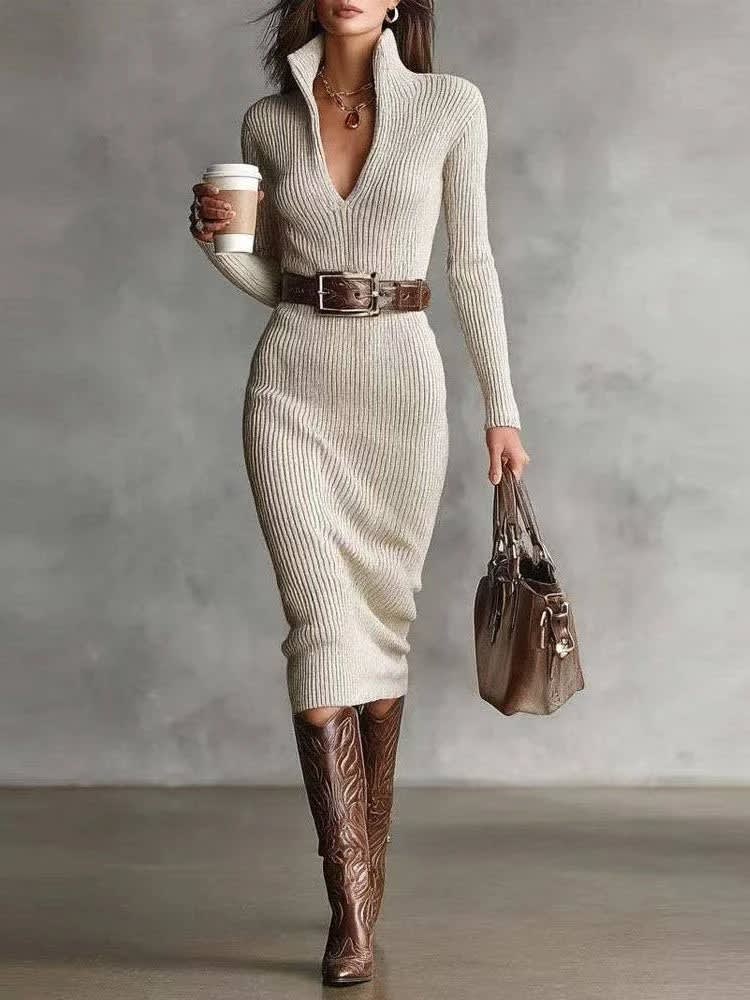 Women's Button Front Knit Midi Dress | Alessandra_2