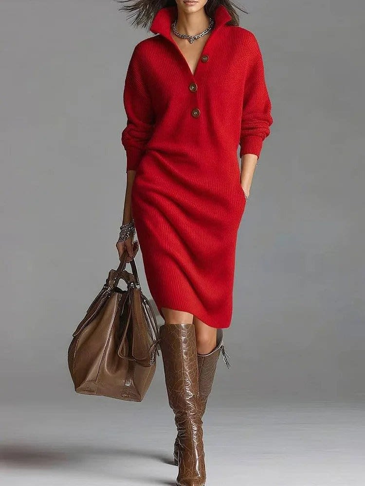 Women's Button Front Knit Midi Dress | Alessandra_3