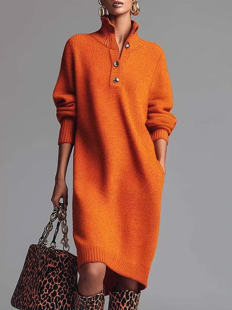 Women's Button Front Knit Midi Dress | Alessandra_6