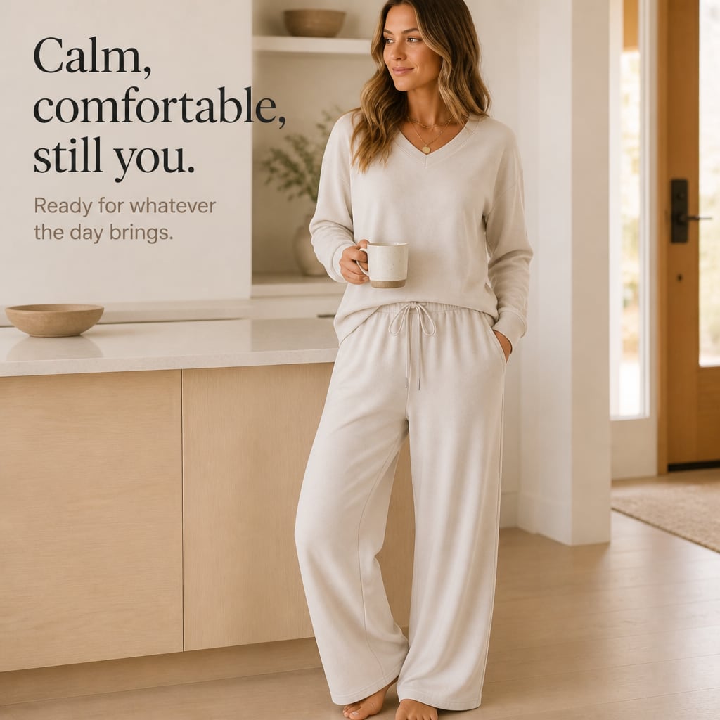 Women's V-Neck Knit Drawstring Lounge Set | Suzanne_9