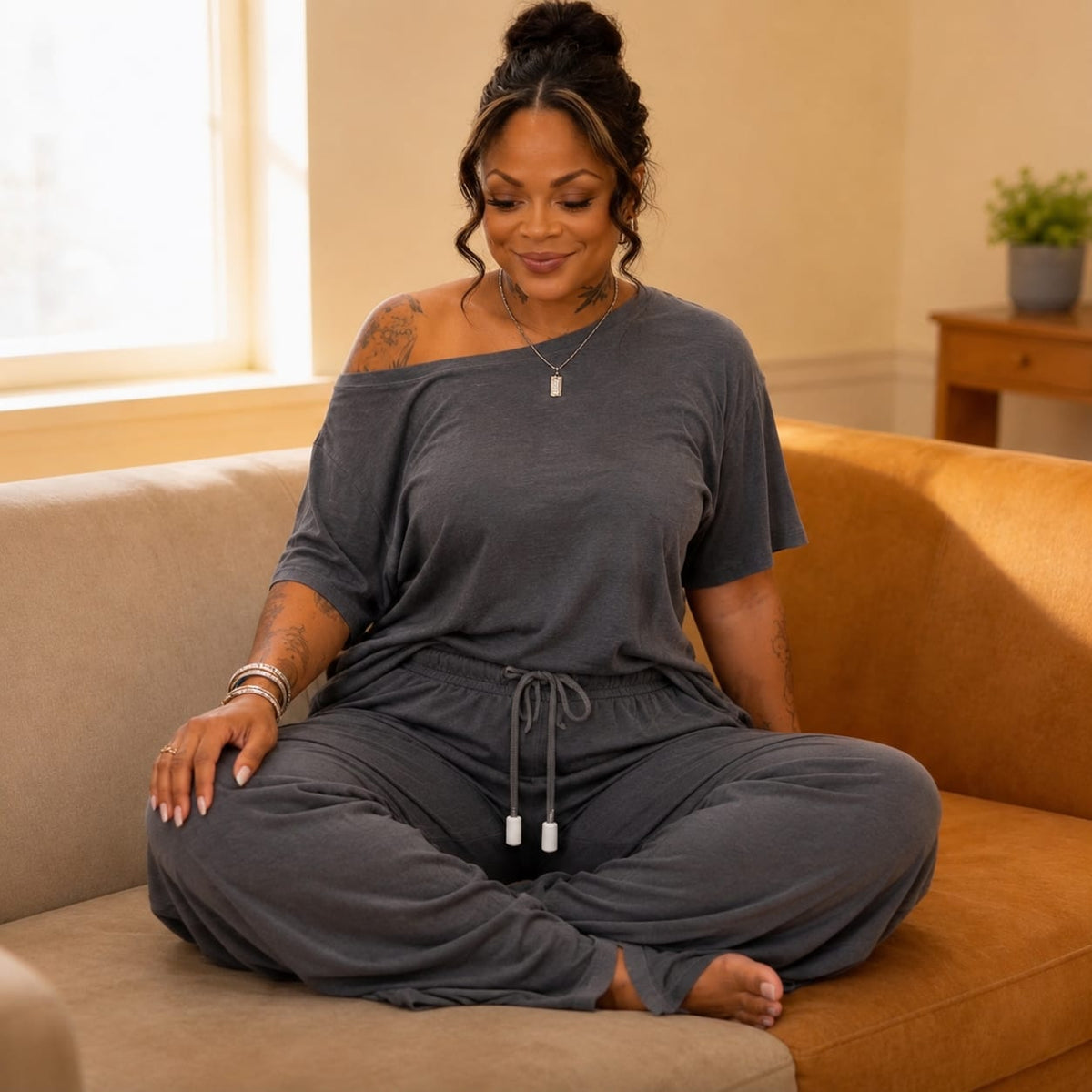 Women's Off-Shoulder Asymmetric Trouser Set | Mona_5