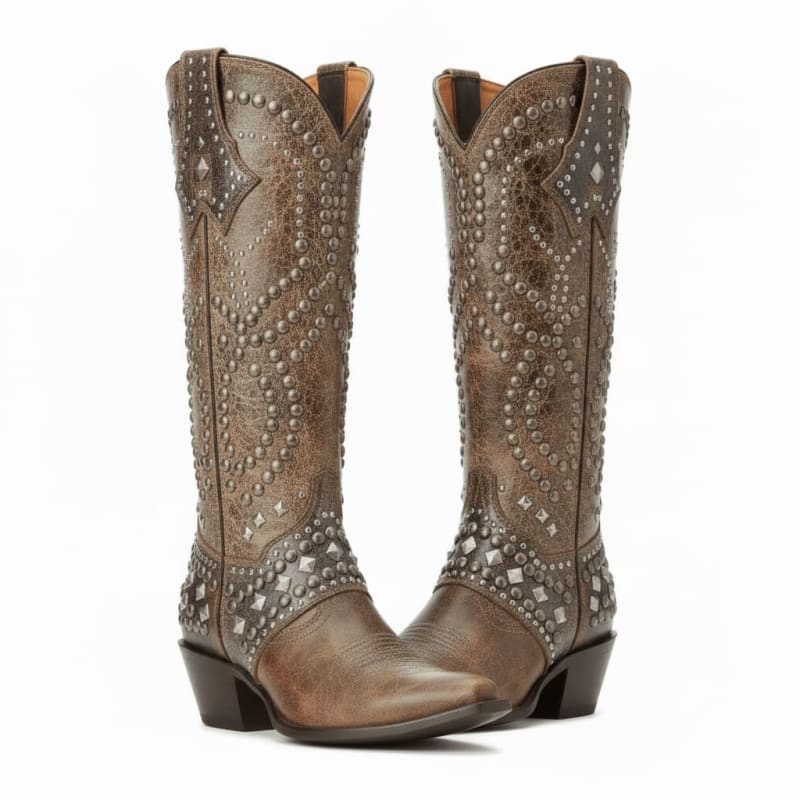 Women's Studded Block Heel Cowboy Boots | Eiry_1