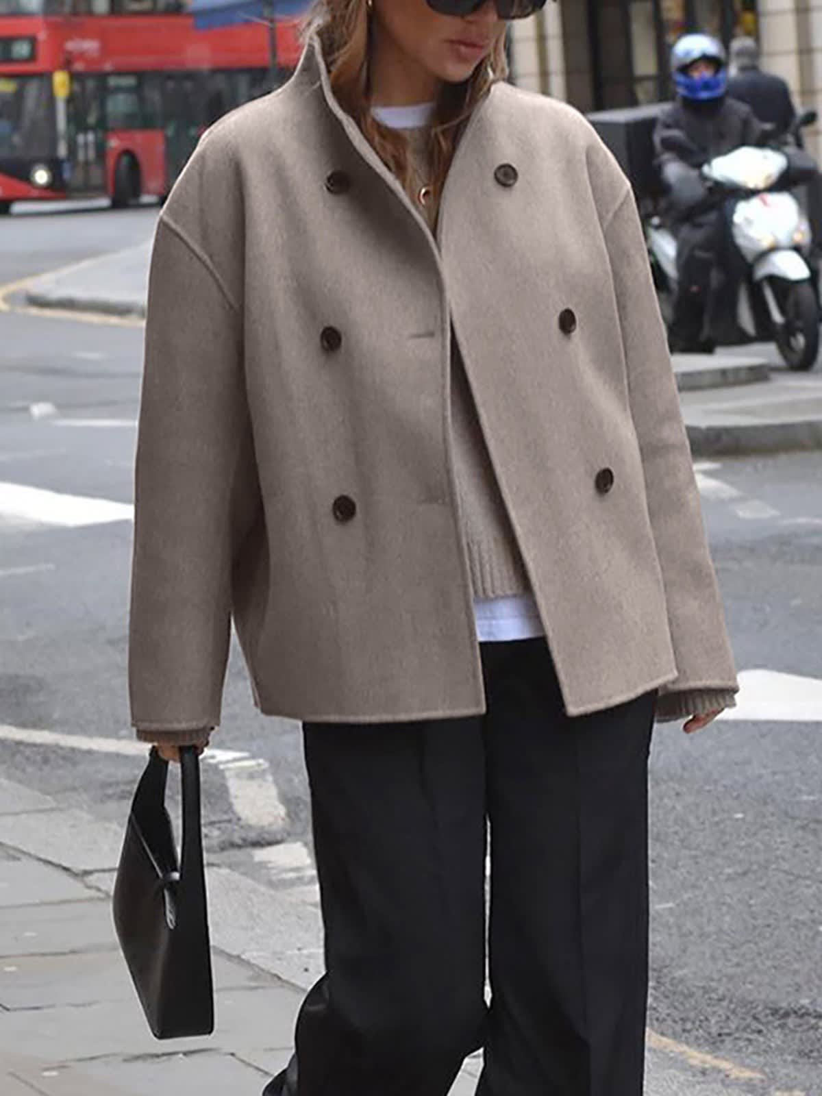Women's Collarless Cropped Pea Coat | Helen_4