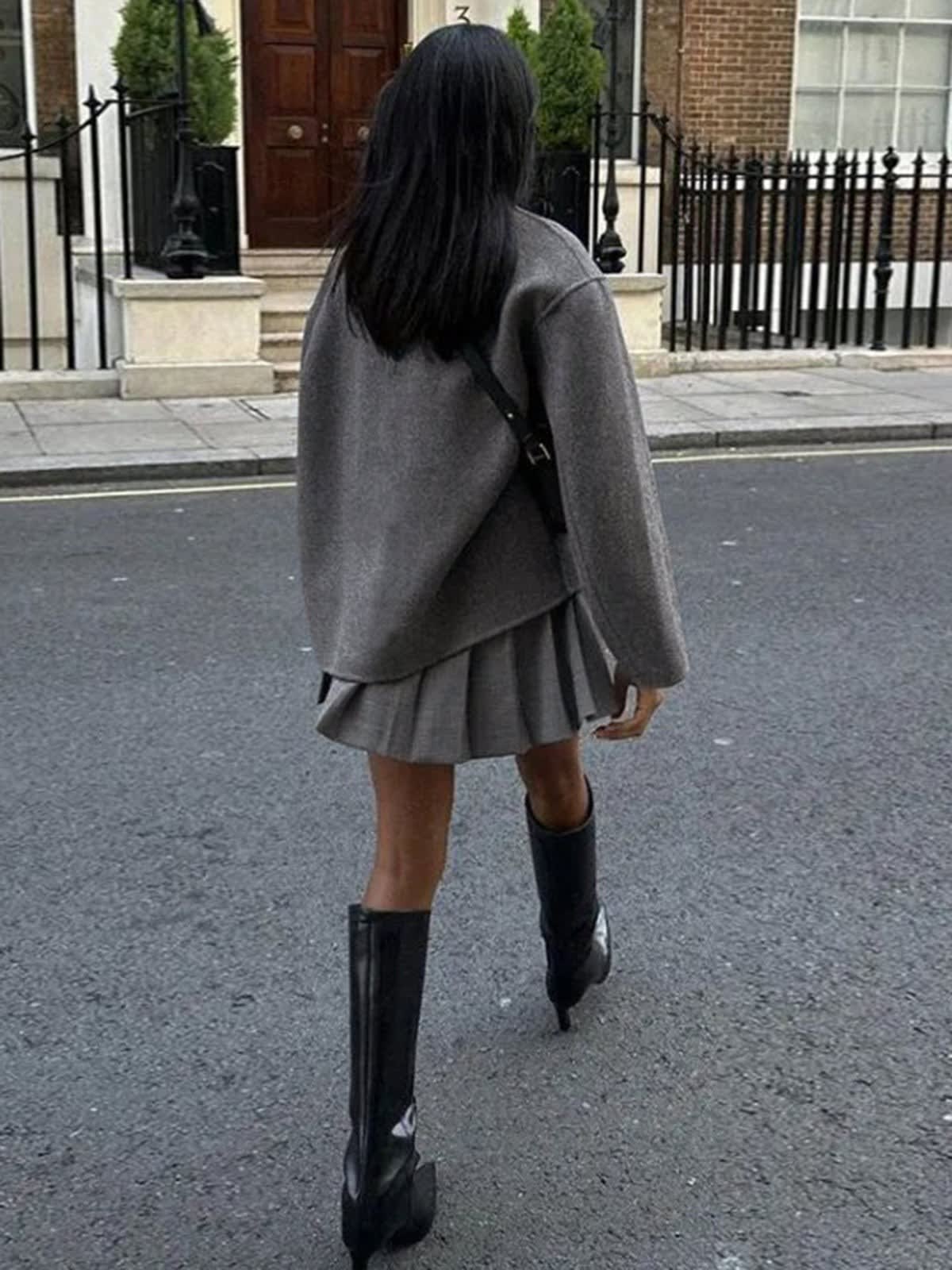 Women's Collarless Cropped Pea Coat | Helen_5