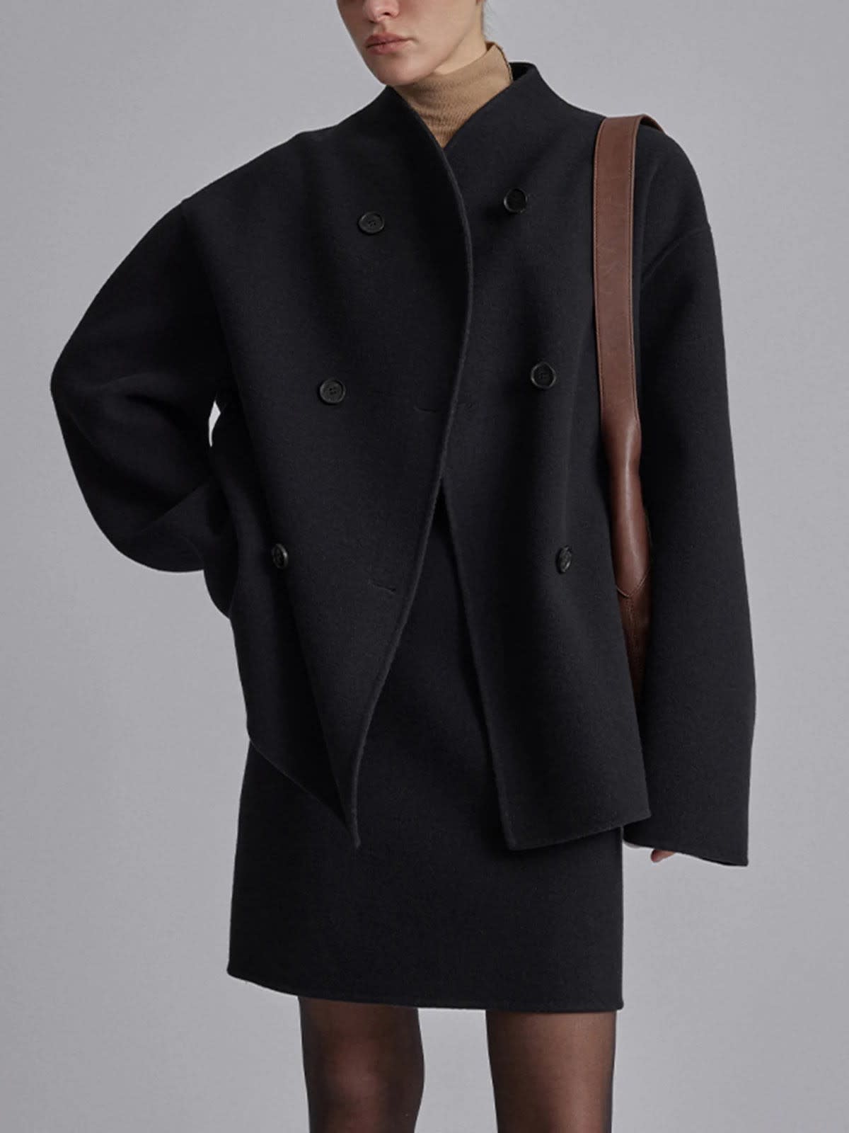 Women's Collarless Cropped Pea Coat | Helen_6