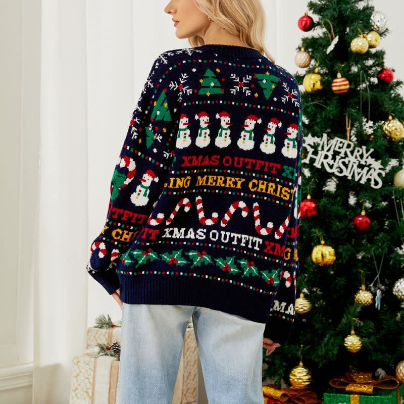 Women's Snowman Candy Cane Christmas Jumper | Eileen_1