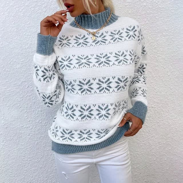 Women's Snowflake Striped Christmas Jumper | Isabel_3