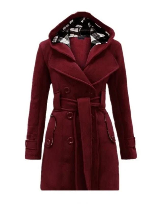 Women's Hooded Belted Pea Coat | Isla_2