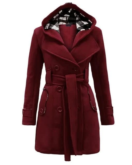 Women's Hooded Belted Pea Coat | Isla_8