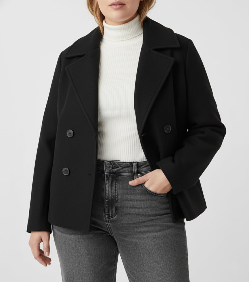 Women's Cropped Double-Breasted Pea Coat | Catherine_2