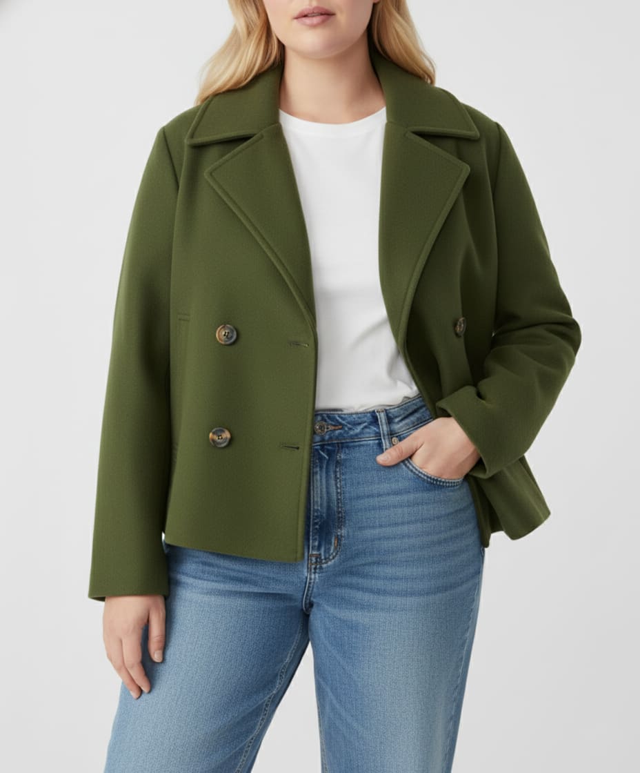 Women's Cropped Double-Breasted Pea Coat | Catherine_4
