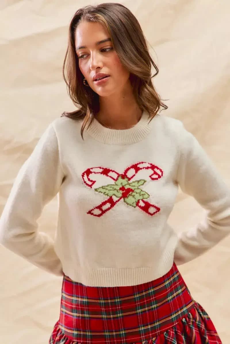 Women's Candy Cane Cropped Christmas Jumper | Lucinda_6