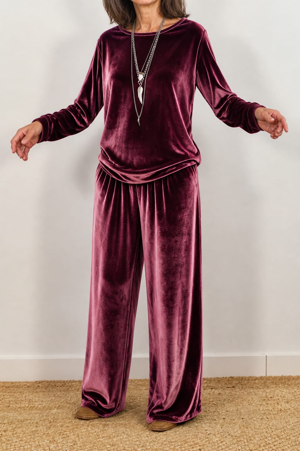Women's Velvet Wide Leg Lounge Set | Elsa_16