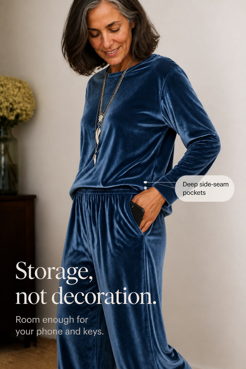 Women's Velvet Wide Leg Lounge Set | Elsa_8