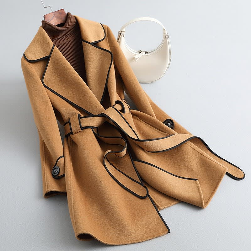 Women's Belted Wrap Coat with Contrast Trim | Matilda_1