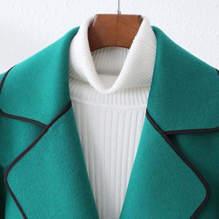 Women's Belted Wrap Coat with Contrast Trim | Matilda_10
