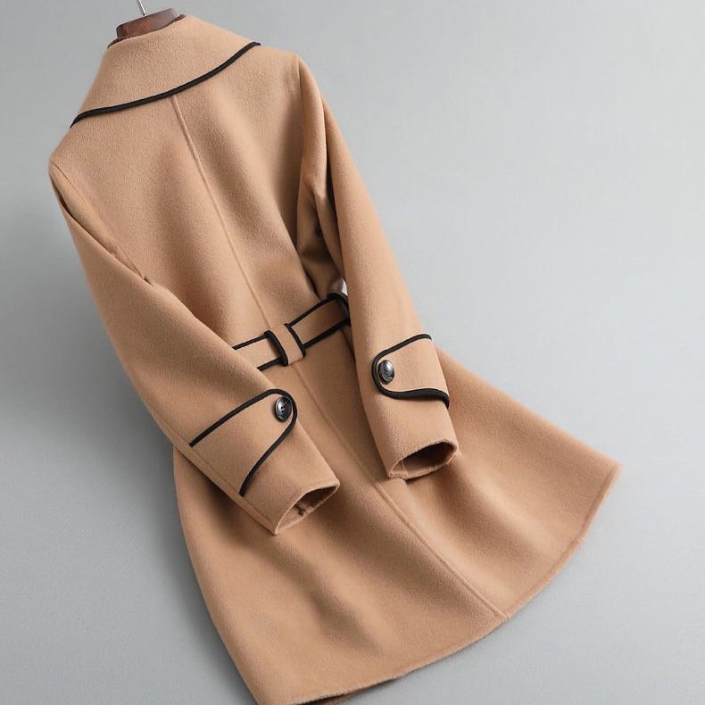 Women's Belted Wrap Coat with Contrast Trim | Matilda_4