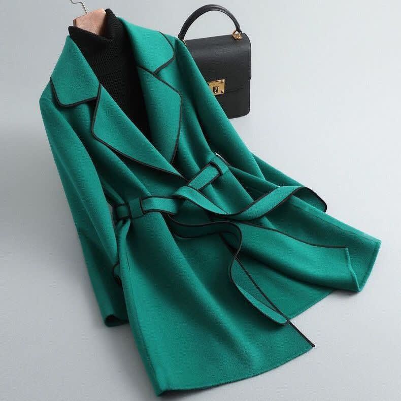 Women's Belted Wrap Coat with Contrast Trim | Matilda_8