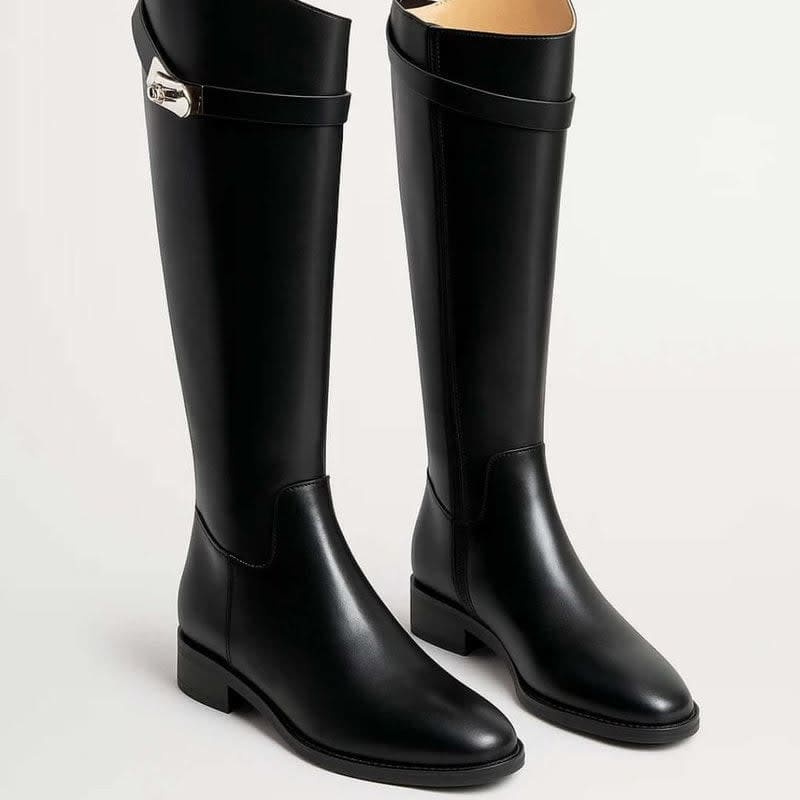Women's Faux Leather Buckle Strap Riding Boots | Caitlin_1