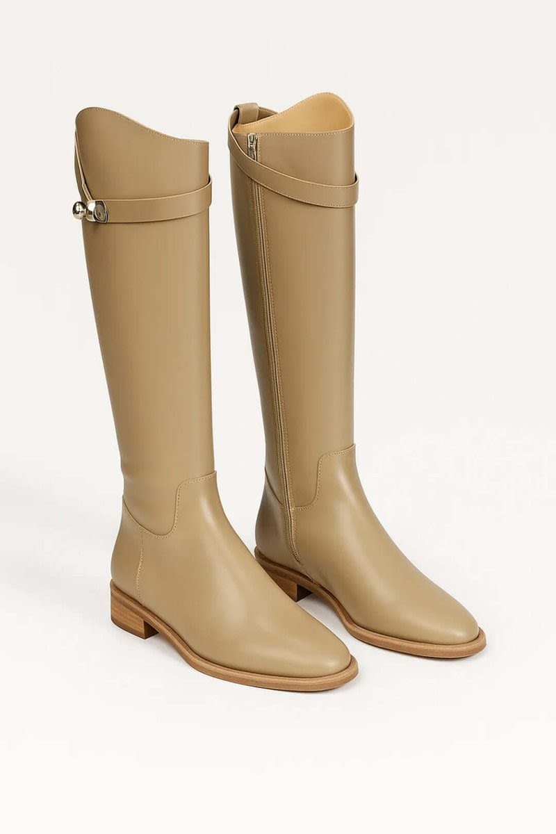 Women's Faux Leather Buckle Strap Riding Boots | Caitlin_2