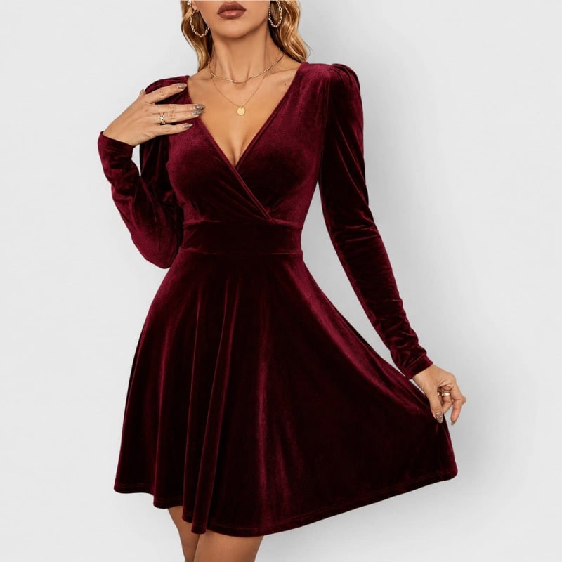 Women's Velvet Long Sleeve Skater Party Dress | Martha_1
