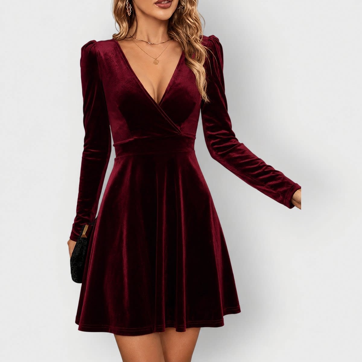 Women's Velvet Long Sleeve Skater Party Dress | Martha_2
