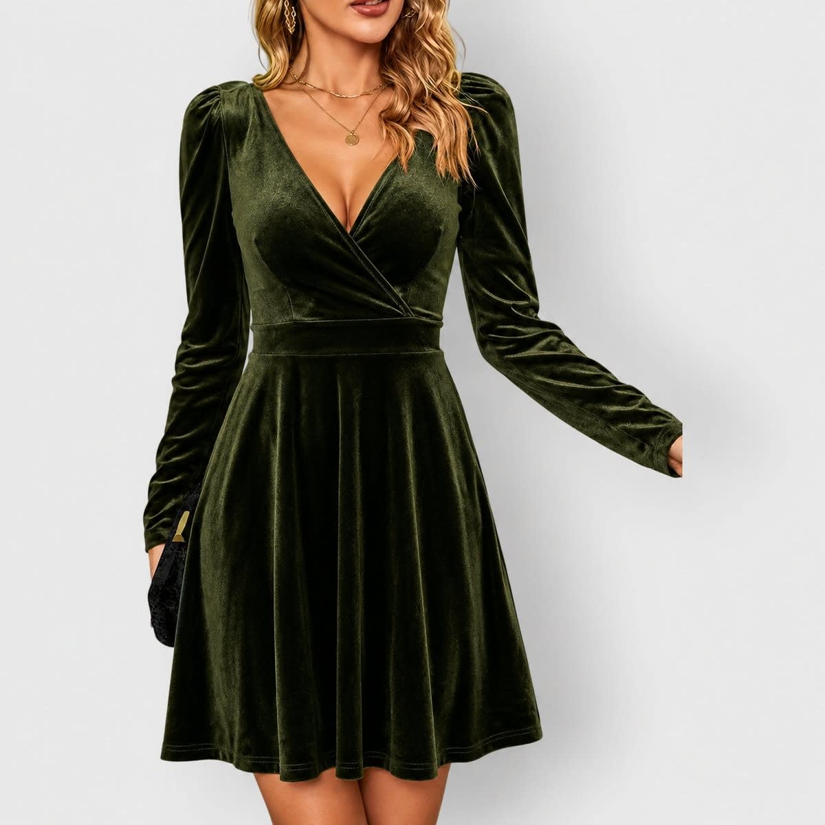 Women's Velvet Long Sleeve Skater Party Dress | Martha_5