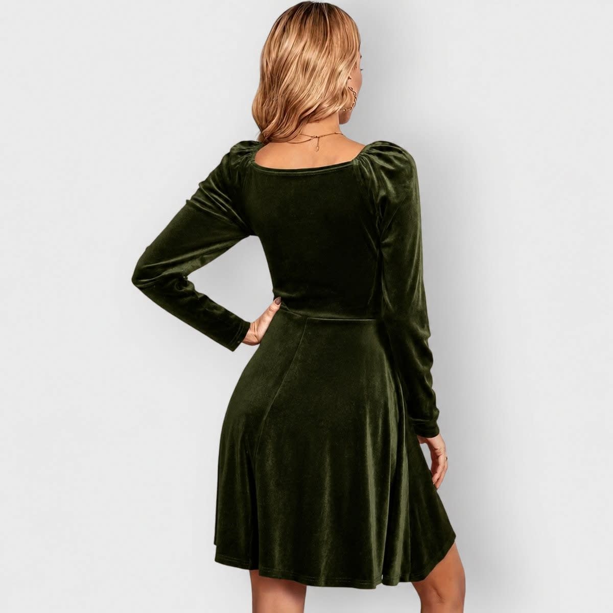 Women's Velvet Long Sleeve Skater Party Dress | Martha_8