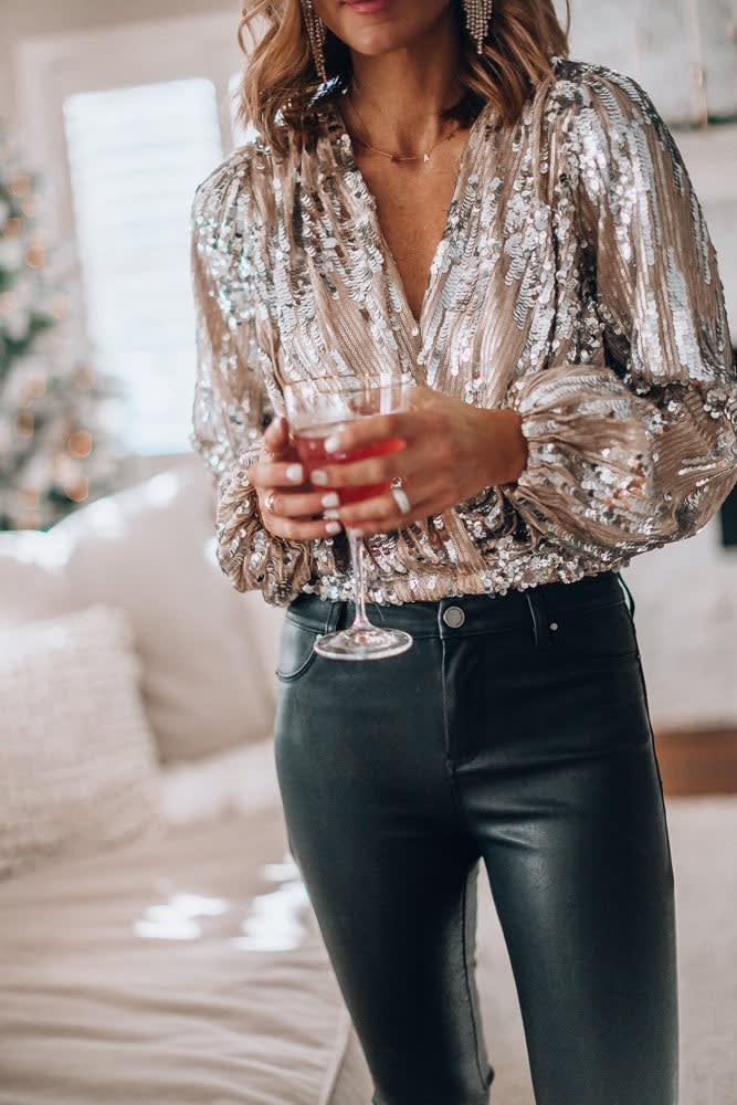 Women's Sequin V-Neck Blouse | Gwawr_3