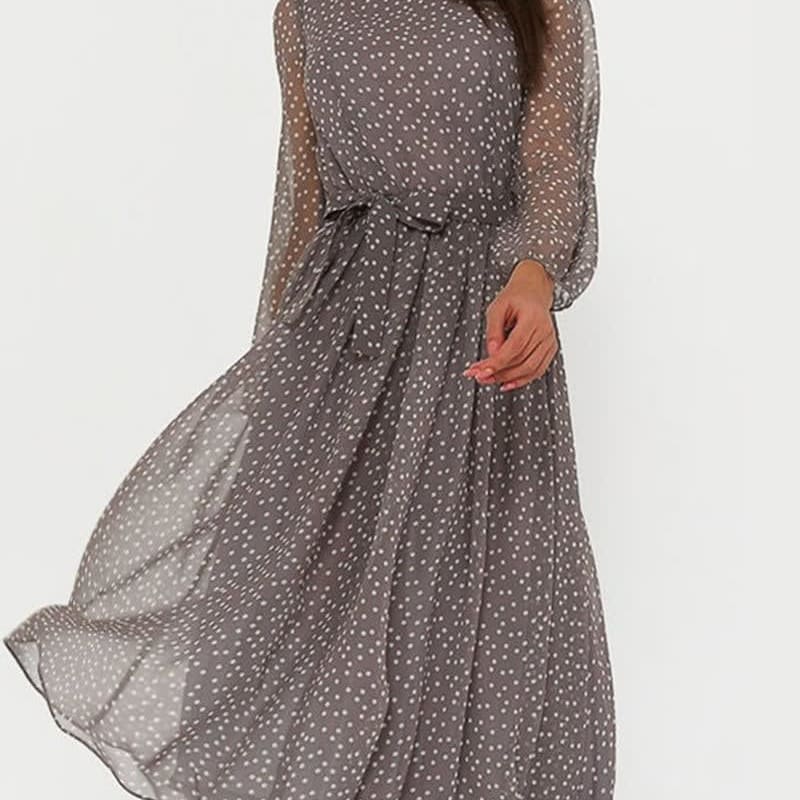 Women's Chiffon Long Sleeve Midi Polka Dot Dress | Isabelle_1