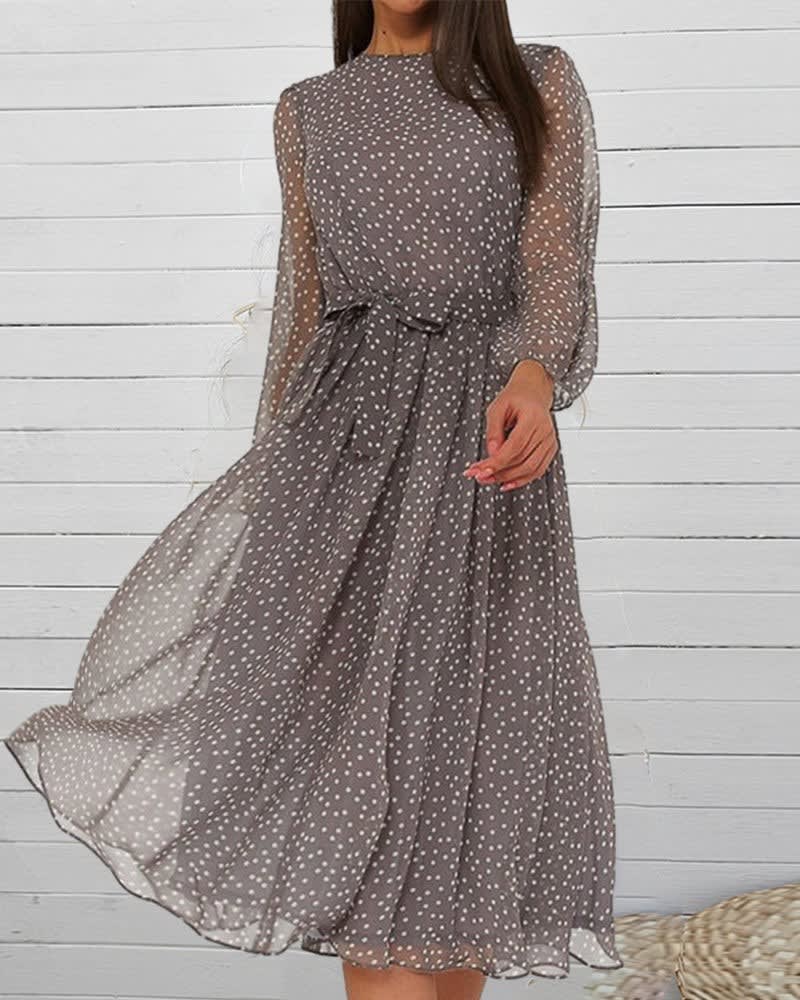 Women's Chiffon Long Sleeve Midi Polka Dot Dress | Isabelle_2