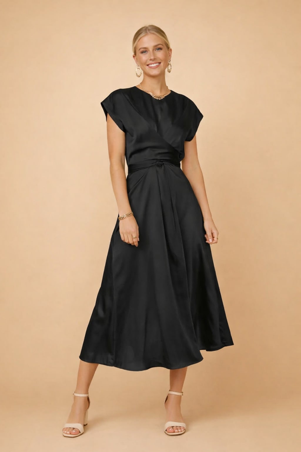 Women's Satin Twist Front Midi Dress | Delphi_3