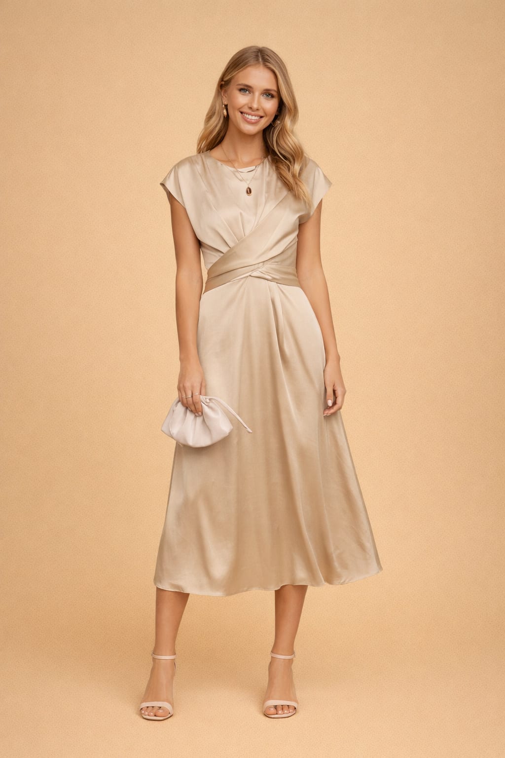 Women's Satin Twist Front Midi Dress | Delphi_4