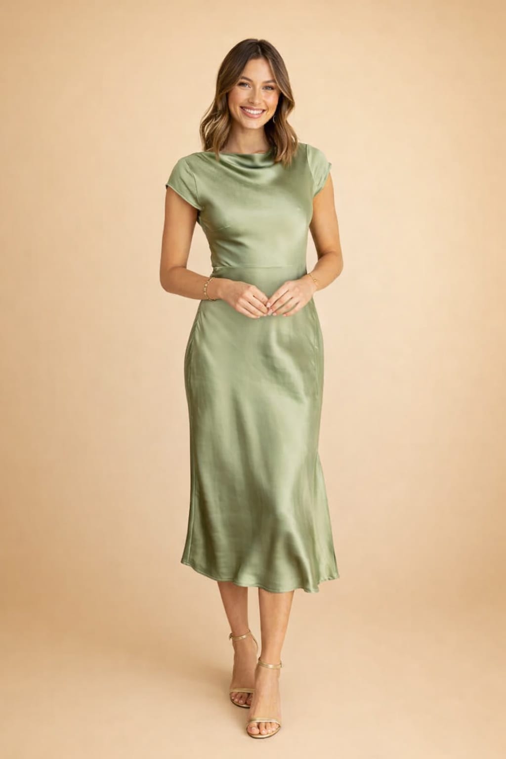 Women's Satin Twist Front Midi Dress | Delphi_5