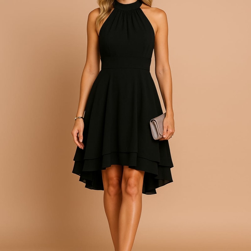 Women's Halter Neck Flared Wedding Guest Dress | Noa_1