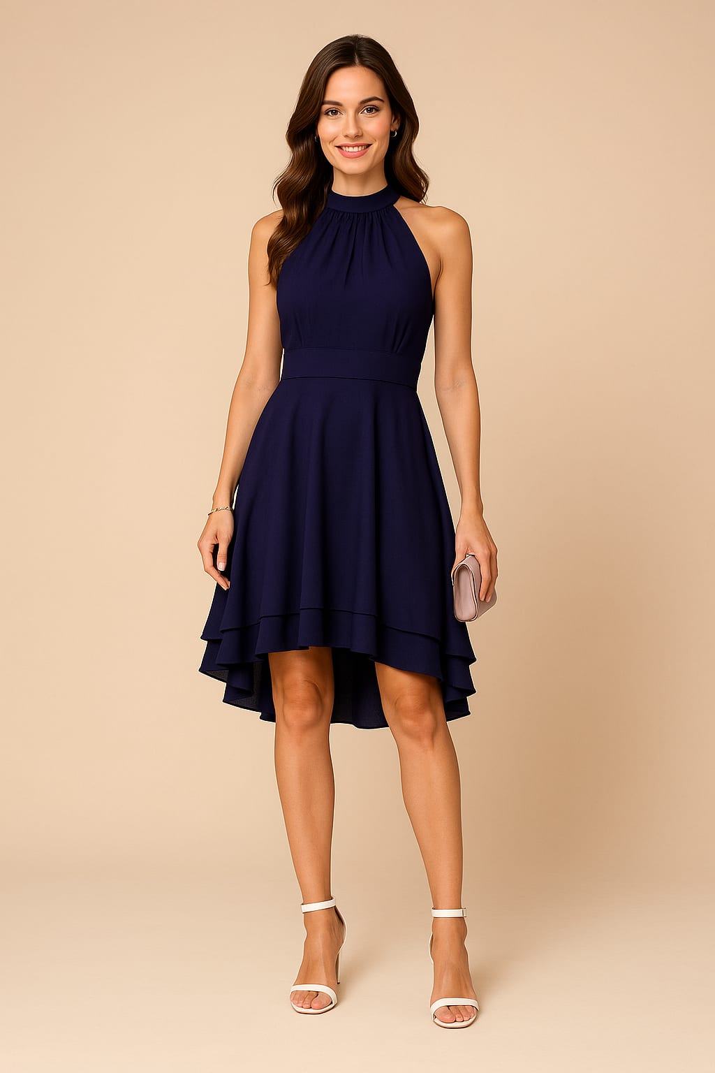 Women's Halter Neck Flared Wedding Guest Dress | Noa_7