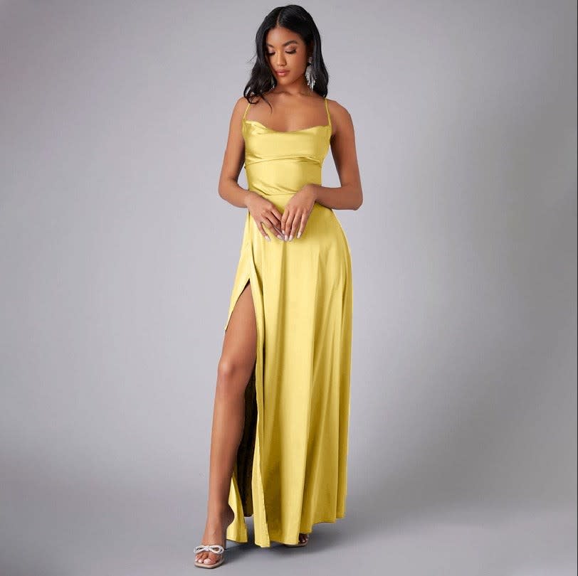 Women's Cowl Neck Satin Maxi Dress | Fenella_11