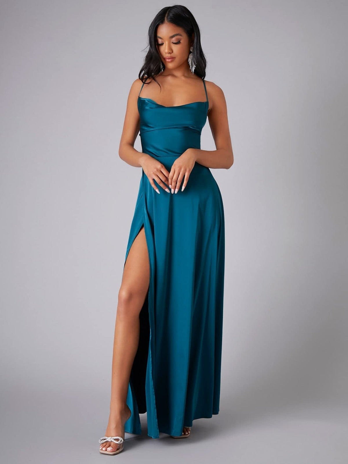 Women's Cowl Neck Satin Maxi Dress | Fenella_2