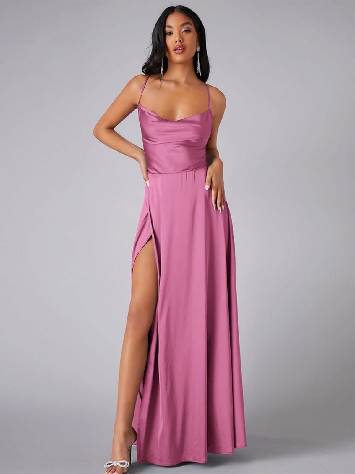 Women's Cowl Neck Satin Maxi Dress | Fenella_5