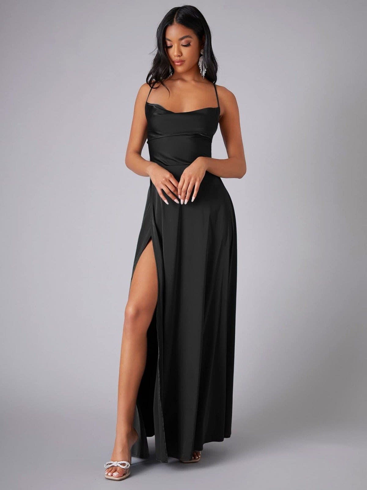 Women's Cowl Neck Satin Maxi Dress | Fenella_8