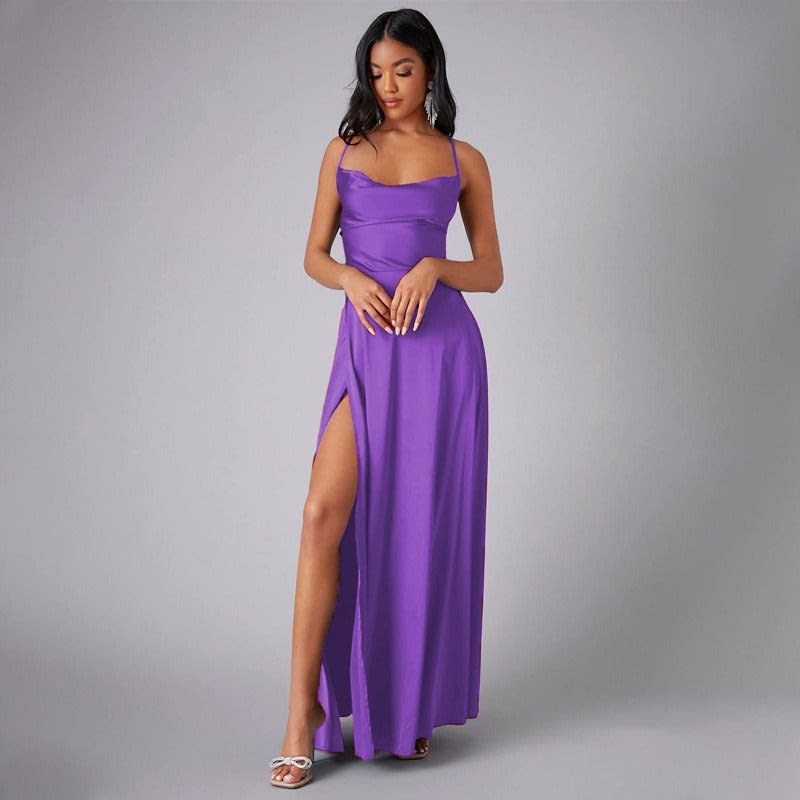 Women's Cowl Neck Satin Maxi Dress | Fenella_9