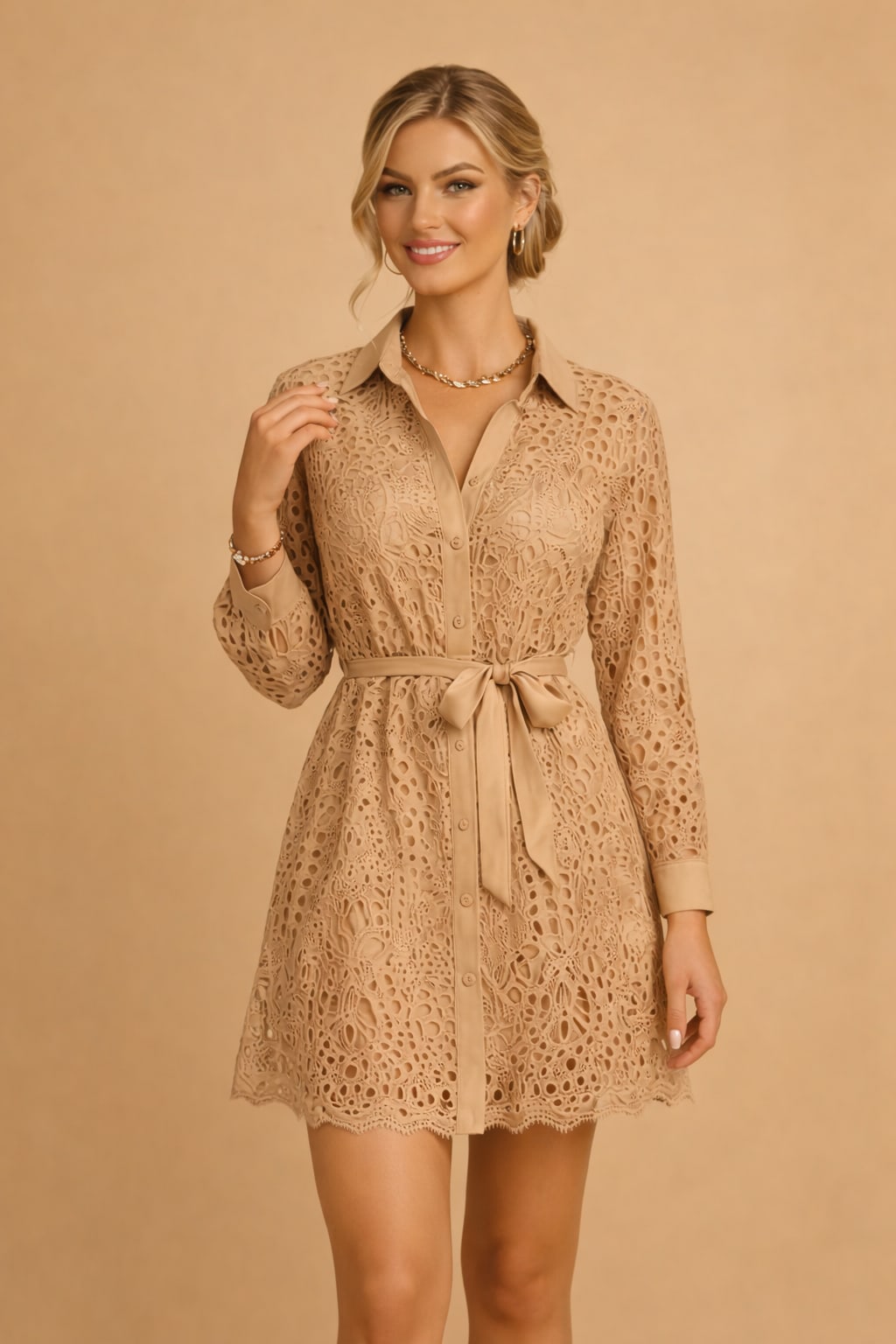 Women's Lace Long Sleeve Shirt Dress | Veronica_3