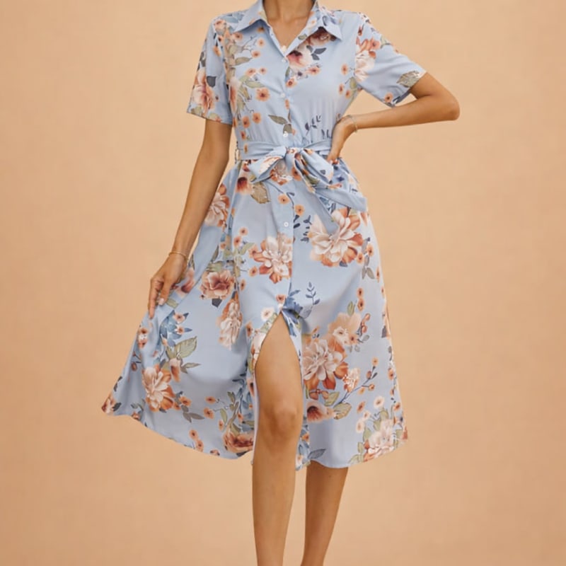 Women's Floral Button Front Midi Shirt Dress | Sophia Carter_1